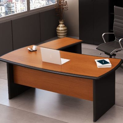 Escritorio SYNPHONY BOSS con Credenza Fija y Faldón de 160x80 + 130x50 